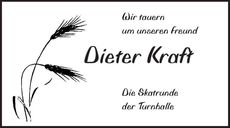  Traueranzeige für Dieter Kraft vom 11.01.2012 aus Rüsselsheimer Echo, Groß-Gerauer-Echo, Ried Echo