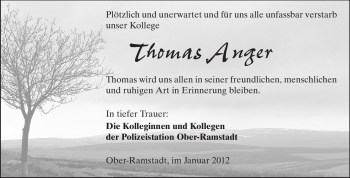 Traueranzeige von Thomas Anger von Darmstädter Echo, Odenwälder Echo, Rüsselsheimer Echo, Groß-Gerauer-Echo, Ried Echo