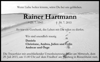 Traueranzeige von Rainer Hartmann von Rüsselsheimer Echo, Groß-Gerauer-Echo, Ried Echo