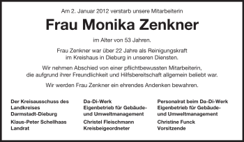 Traueranzeige von Monika Zenkner von Echo-Zeitungen (Gesamtausgabe)