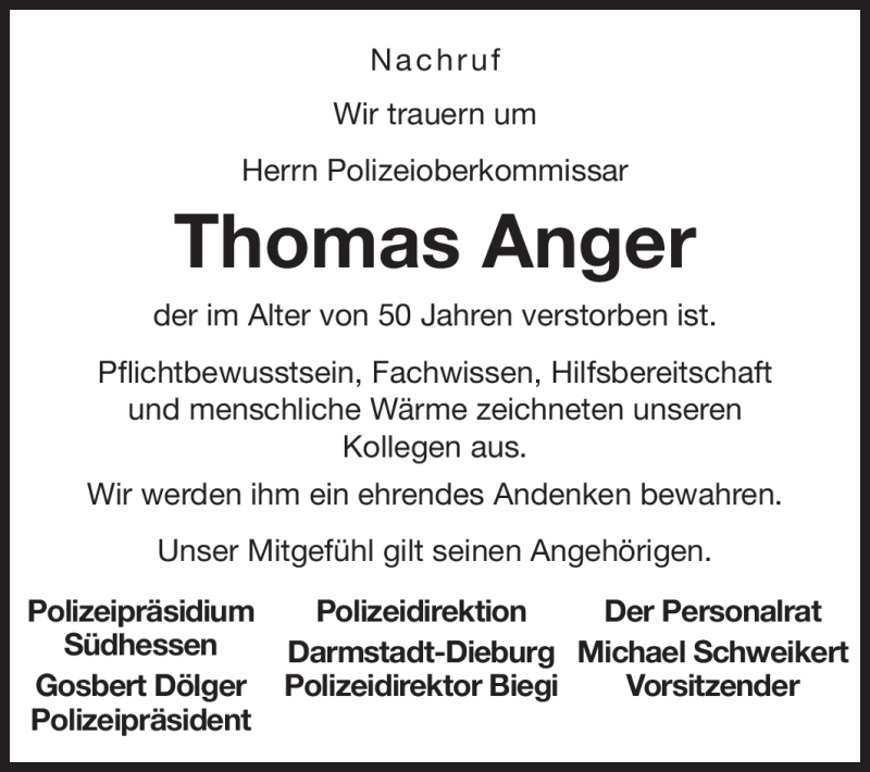  Traueranzeige für Thomas Anger vom 14.01.2012 aus Echo-Zeitungen (Gesamtausgabe)