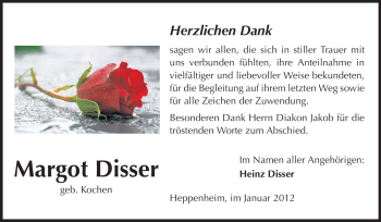 Traueranzeige von Margot Disser von Starkenburger Echo