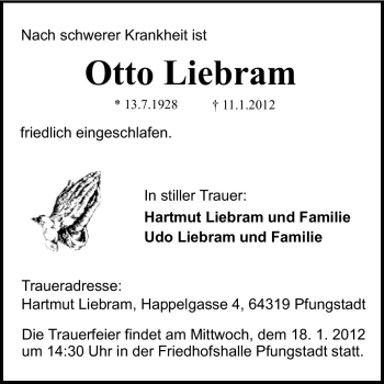 Traueranzeige von Otto Liebram von Echo-Zeitungen (Gesamtausgabe)