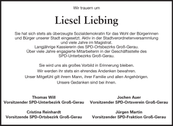 Traueranzeige von Liesel Liebing von Rüsselsheimer Echo, Groß-Gerauer-Echo, Ried Echo