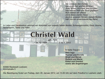 Traueranzeige von Christel Wald von Echo-Zeitungen (Gesamtausgabe)