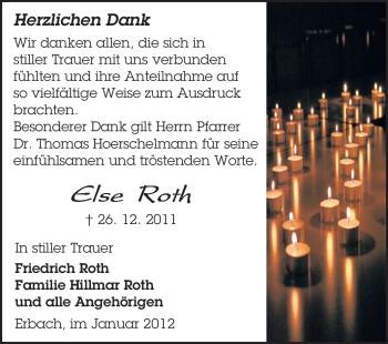 Traueranzeige von Else Roth von Rüsselsheimer Echo, Groß-Gerauer-Echo, Ried Echo
