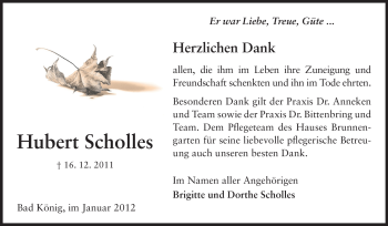 Traueranzeige von Hubert Scholles von Odenwälder Echo