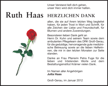 Traueranzeige von Ruth Haas von Rüsselsheimer Echo, Groß-Gerauer-Echo, Ried Echo