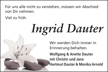 Traueranzeige von Ingrid Dauter von Echo-Zeitungen (Gesamtausgabe)