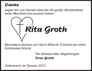 Traueranzeige von Rita Groth von Echo-Zeitungen (Gesamtausgabe)