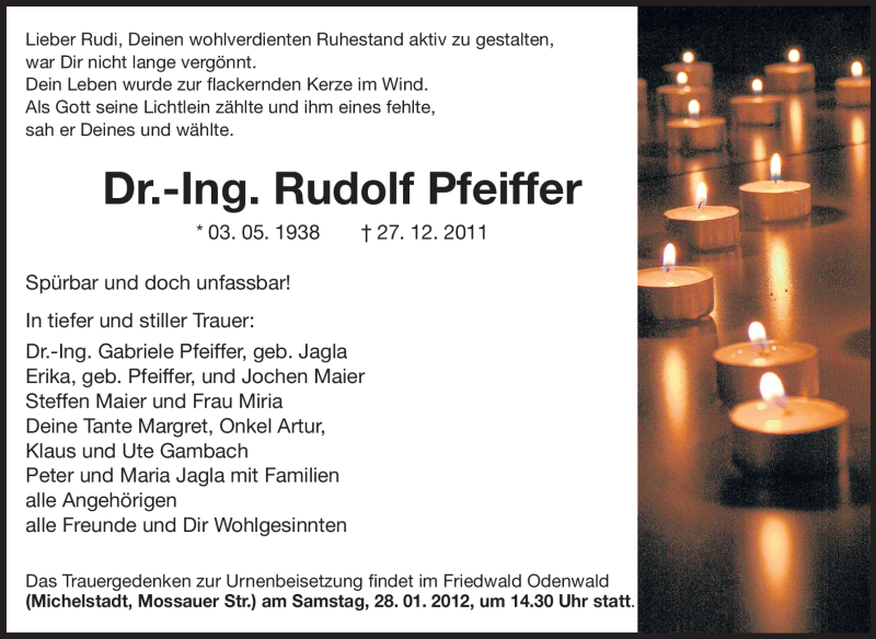  Traueranzeige für Rudolf Pfeiffer vom 21.01.2012 aus Echo-Zeitungen (Gesamtausgabe)