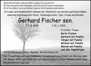Traueranzeige von Gerhard Fischer von Odenwälder Echo