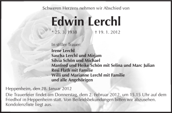Traueranzeige von Edwin Lerchl von Starkenburger Echo