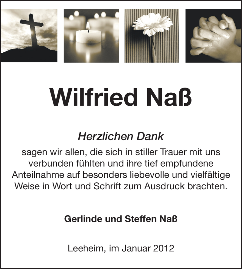  Traueranzeige für Wilfried Naß vom 28.01.2012 aus Rüsselsheimer Echo, Groß-Gerauer-Echo, Ried Echo