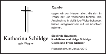 Traueranzeige von Katharina Schildge von Rüsselsheimer Echo, Groß-Gerauer-Echo, Ried Echo