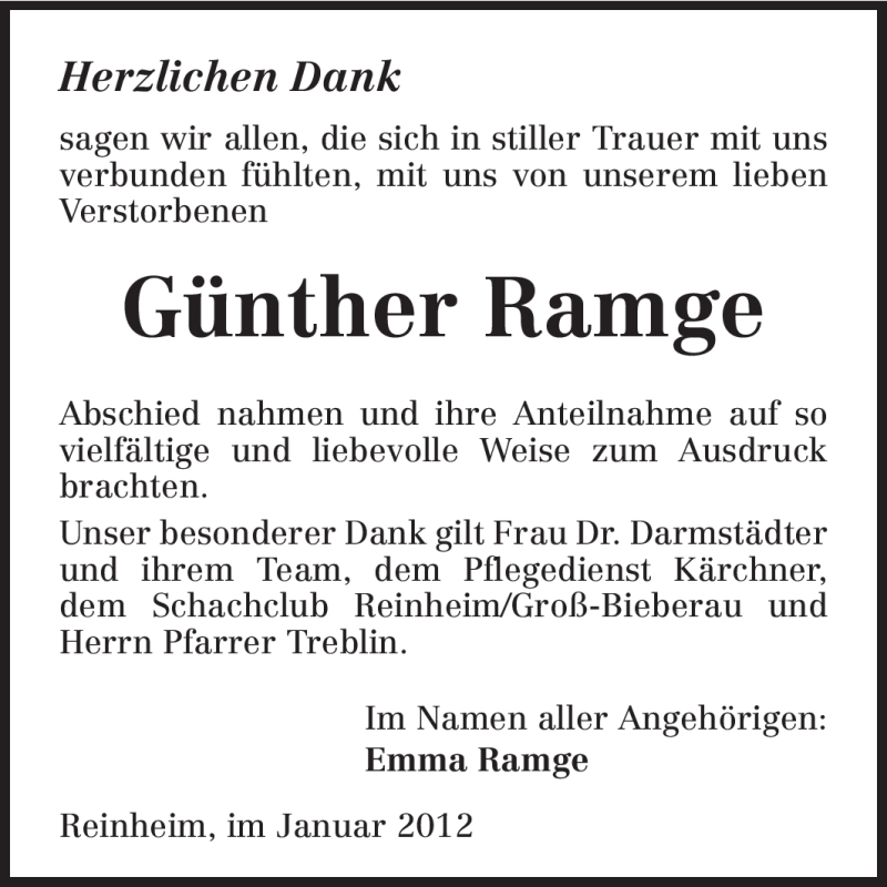  Traueranzeige für Günther Ramge vom 28.01.2012 aus Darmstädter Echo, Odenwälder Echo, Rüsselsheimer Echo, Groß-Gerauer-Echo, Ried Echo