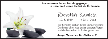 Traueranzeige von Dorothee Kamieth von Darmstädter Echo, Odenwälder Echo, Rüsselsheimer Echo, Groß-Gerauer-Echo, Ried Echo