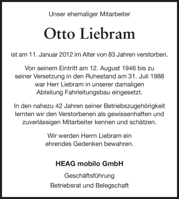 Traueranzeige von Otto Liebram von Echo-Zeitungen (Gesamtausgabe)