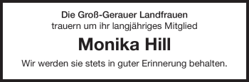 Traueranzeige von Monika Hill von Rüsselsheimer Echo, Groß-Gerauer-Echo, Ried Echo