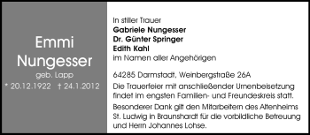 Traueranzeige von Emmi Nungesser von Echo-Zeitungen (Gesamtausgabe)