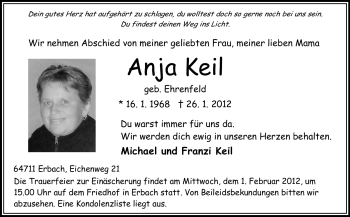 Traueranzeige von Anja Keil von Odenwälder Echo