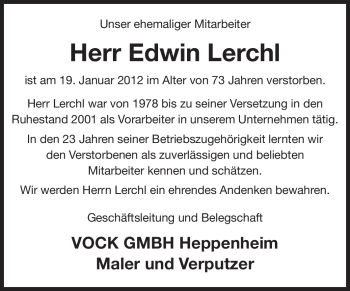 Traueranzeige von Edwin Lerchl von Starkenburger Echo