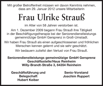 Traueranzeige von Ulrike Strauß von Echo-Zeitungen (Gesamtausgabe)