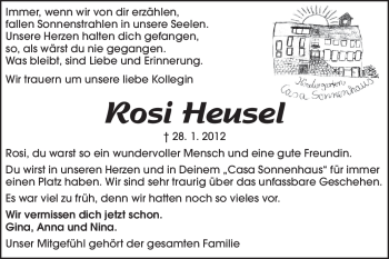 Traueranzeige von Rosi Heusel von Odenwälder Echo