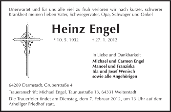 Traueranzeige von Heinz Engel von Echo-Zeitungen (Gesamtausgabe)