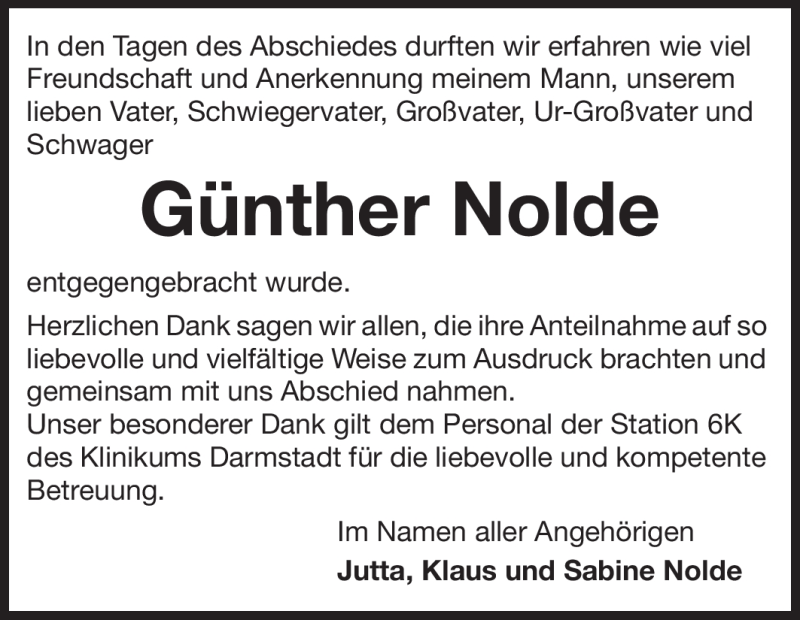  Traueranzeige für Günther Nolde vom 04.02.2012 aus Darmstädter Echo, Odenwälder Echo, Rüsselsheimer Echo, Groß-Gerauer-Echo, Ried Echo