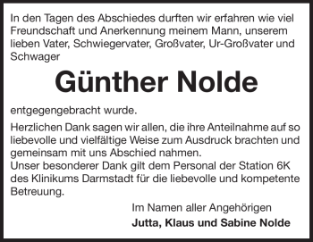 Traueranzeige von Günther Nolde von Darmstädter Echo, Odenwälder Echo, Rüsselsheimer Echo, Groß-Gerauer-Echo, Ried Echo