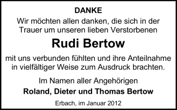 Traueranzeige von Rudi Bertow  von Odenwälder Echo
