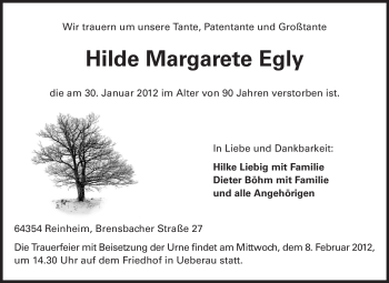 Traueranzeige von Hilde Margarete Egly von Echo-Zeitungen (Gesamtausgabe)