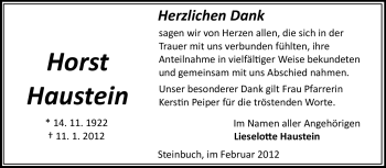 Traueranzeige von Horst Haustein von Odenwälder Echo