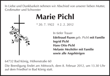 Traueranzeige von Marie Pichl von Odenwälder Echo