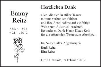 Traueranzeige von Emmy Reitz von Echo-Zeitungen (Gesamtausgabe)