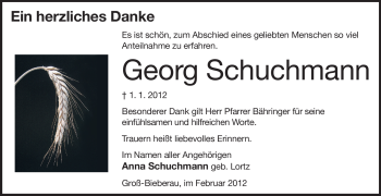 Traueranzeige von Georg Schuchmann von Echo-Zeitungen (Gesamtausgabe)