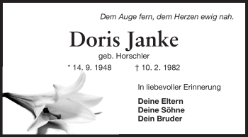 Traueranzeige von Doris Janke von Starkenburger Echo