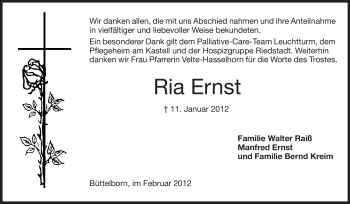 Traueranzeige von Ria Ernst von Rüsselsheimer Echo, Groß-Gerauer-Echo, Ried Echo