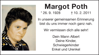 Traueranzeige von Marga Poth von Darmstädter Echo, Odenwälder Echo, Rüsselsheimer Echo, Groß-Gerauer-Echo, Ried Echo