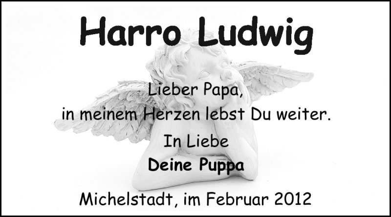  Traueranzeige für Harro Ludwig vom 09.02.2012 aus Odenwälder Echo