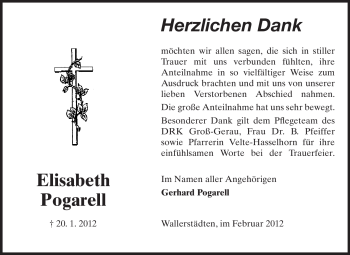 Traueranzeige von Elisabeth Pogarell von Rüsselsheimer Echo, Groß-Gerauer-Echo, Ried Echo