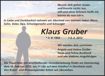 Traueranzeige von Klaus Gruber von Rüsselsheimer Echo, Groß-Gerauer-Echo, Ried Echo