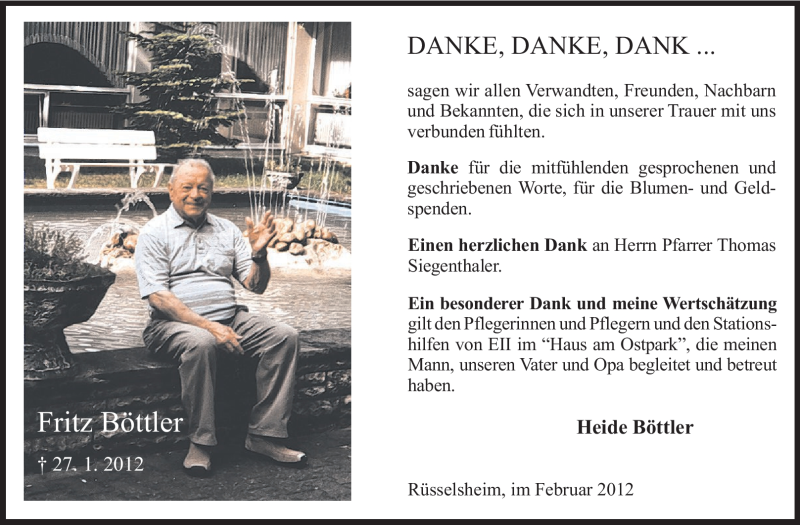  Traueranzeige für Fritz Böttler vom 15.02.2012 aus Rüsselsheimer Echo, Groß-Gerauer-Echo, Ried Echo