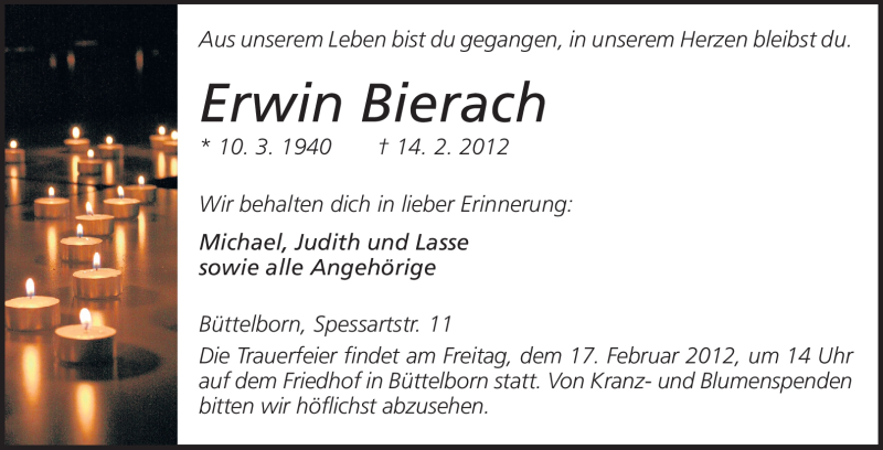  Traueranzeige für Erwin Bierau vom 15.02.2012 aus Echo-Zeitungen (Gesamtausgabe)