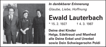 Traueranzeige von Ewald Lauterbach von Echo-Zeitungen (Gesamtausgabe)