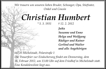 Traueranzeige von Christian Humbert von Odenwälder Echo