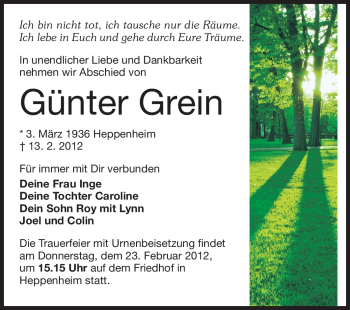 Traueranzeige von Günter Grein von Starkenburger Echo