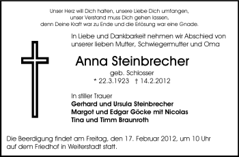 Traueranzeige von Anna Steinbrech von Echo-Zeitungen (Gesamtausgabe)