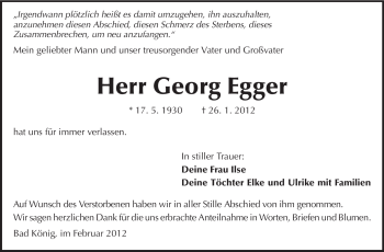 Traueranzeige von Georg Egger von Odenwälder Echo